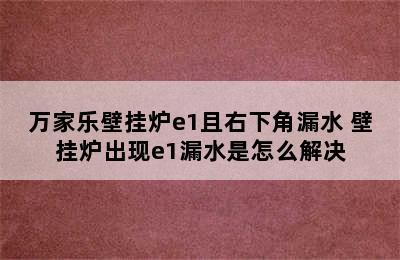 万家乐壁挂炉e1且右下角漏水 壁挂炉出现e1漏水是怎么解决